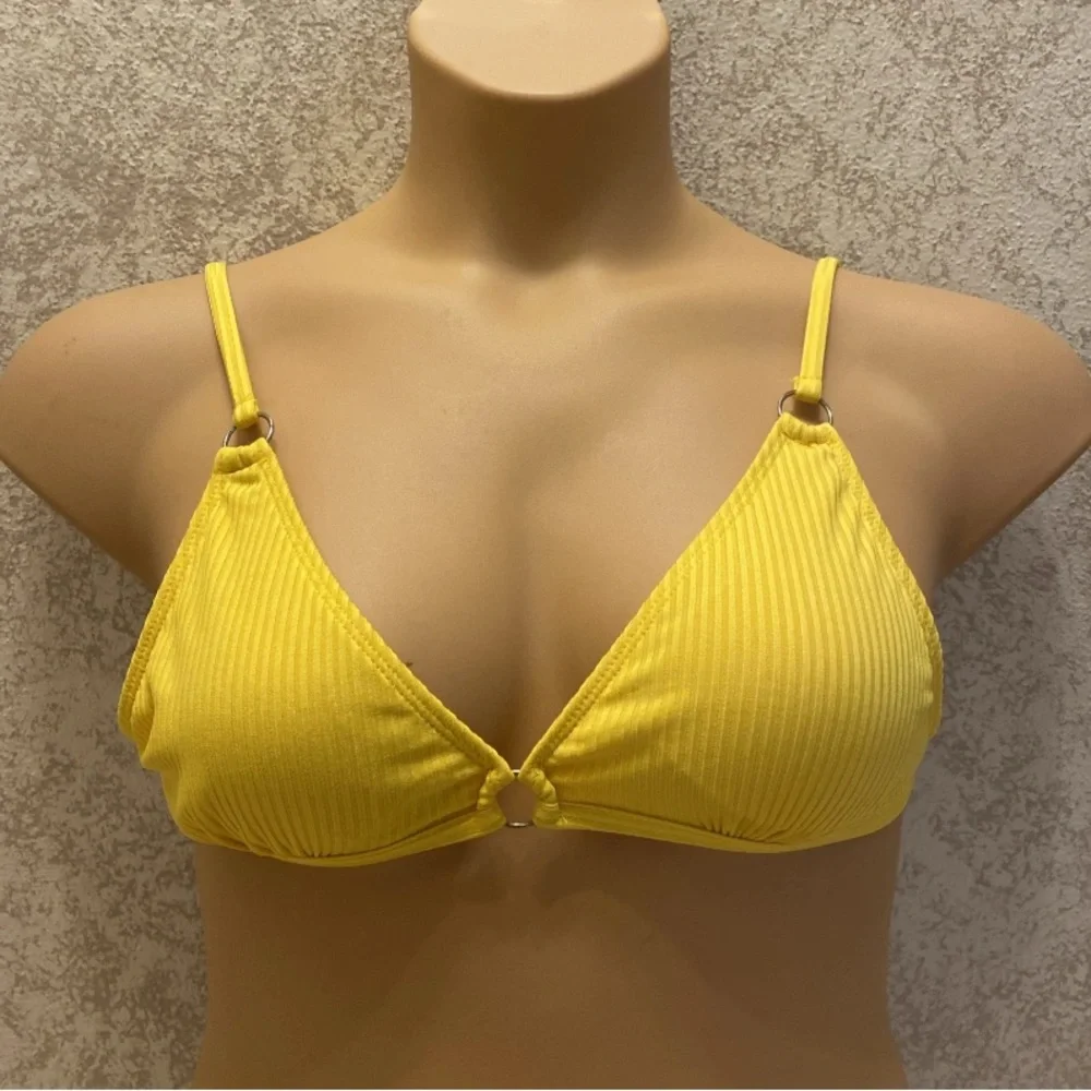 SHEIN Sunny Yellow Ribbed Bikini Top